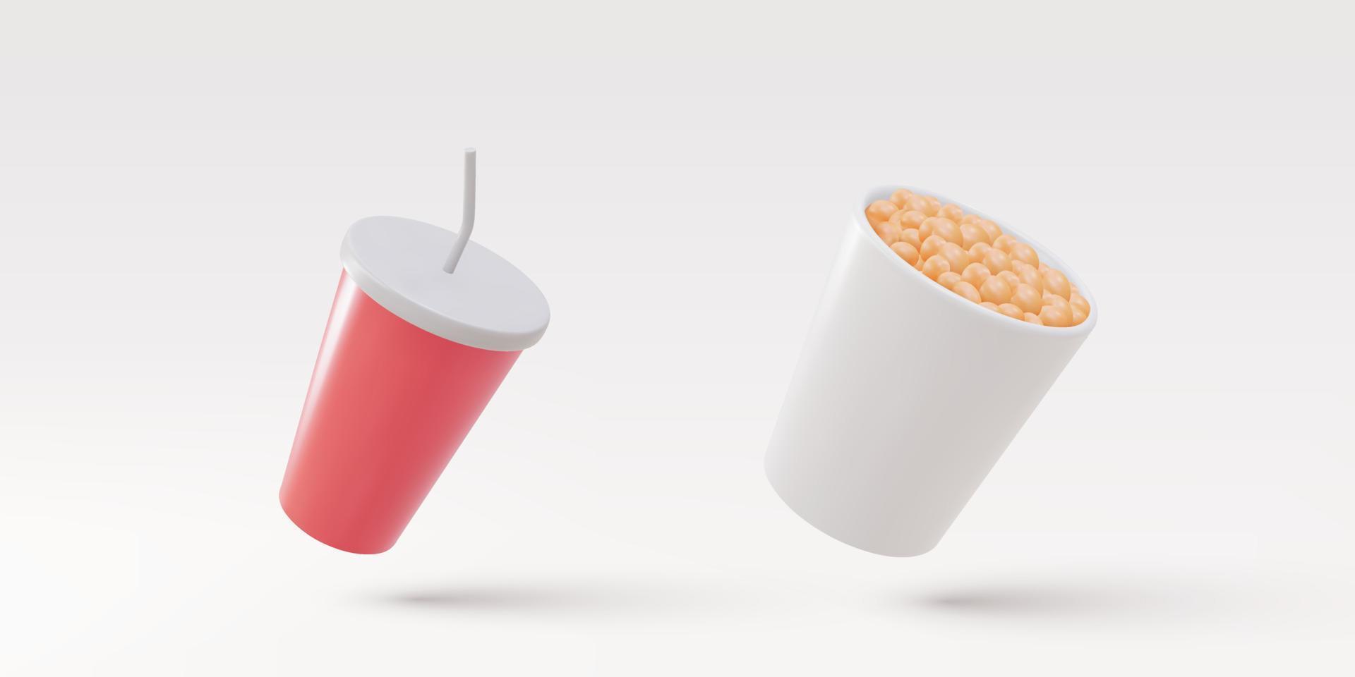 3D realistische Getränke und Snacks auf grauem Hintergrund. Vektor-Illustration. vektor