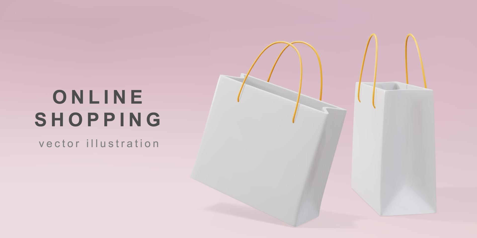 3D-Banner für Online-Shopping - realistische Geschenktüten. Vektor-Illustration. vektor