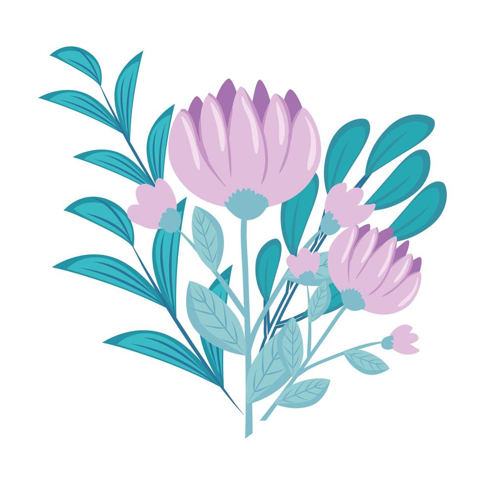 lila Blumen mit Blättern Vektor-Design vektor