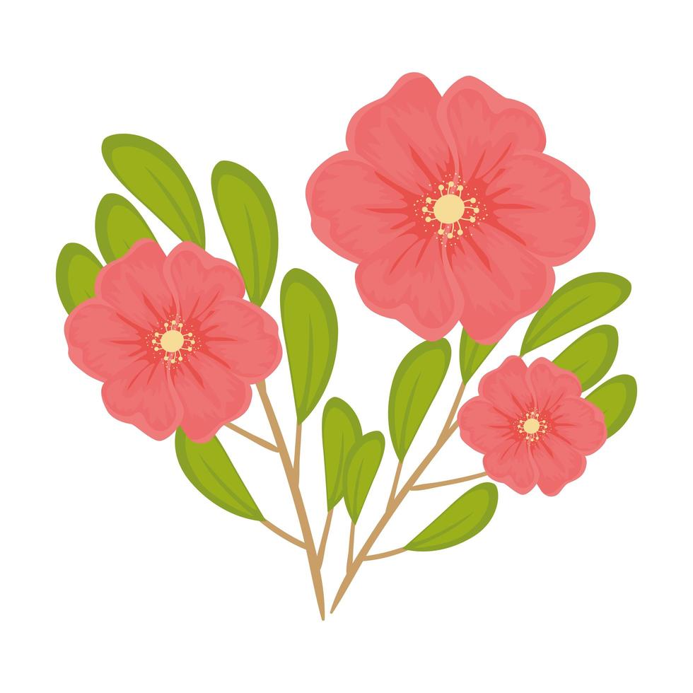 röda blommor med bladvektordesign vektor