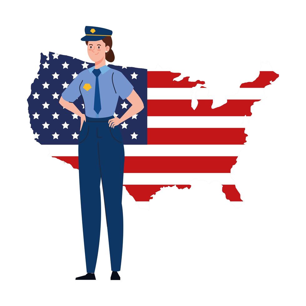 Polizist mit USA-Flaggenkarten-Vektordesign vektor