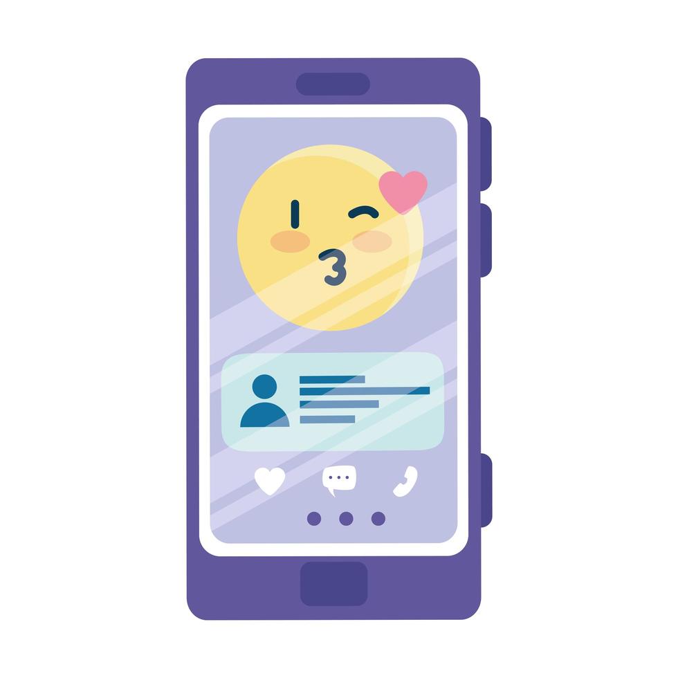 Kuss Emoji und Chat auf Smartphone Vektor-Design vektor