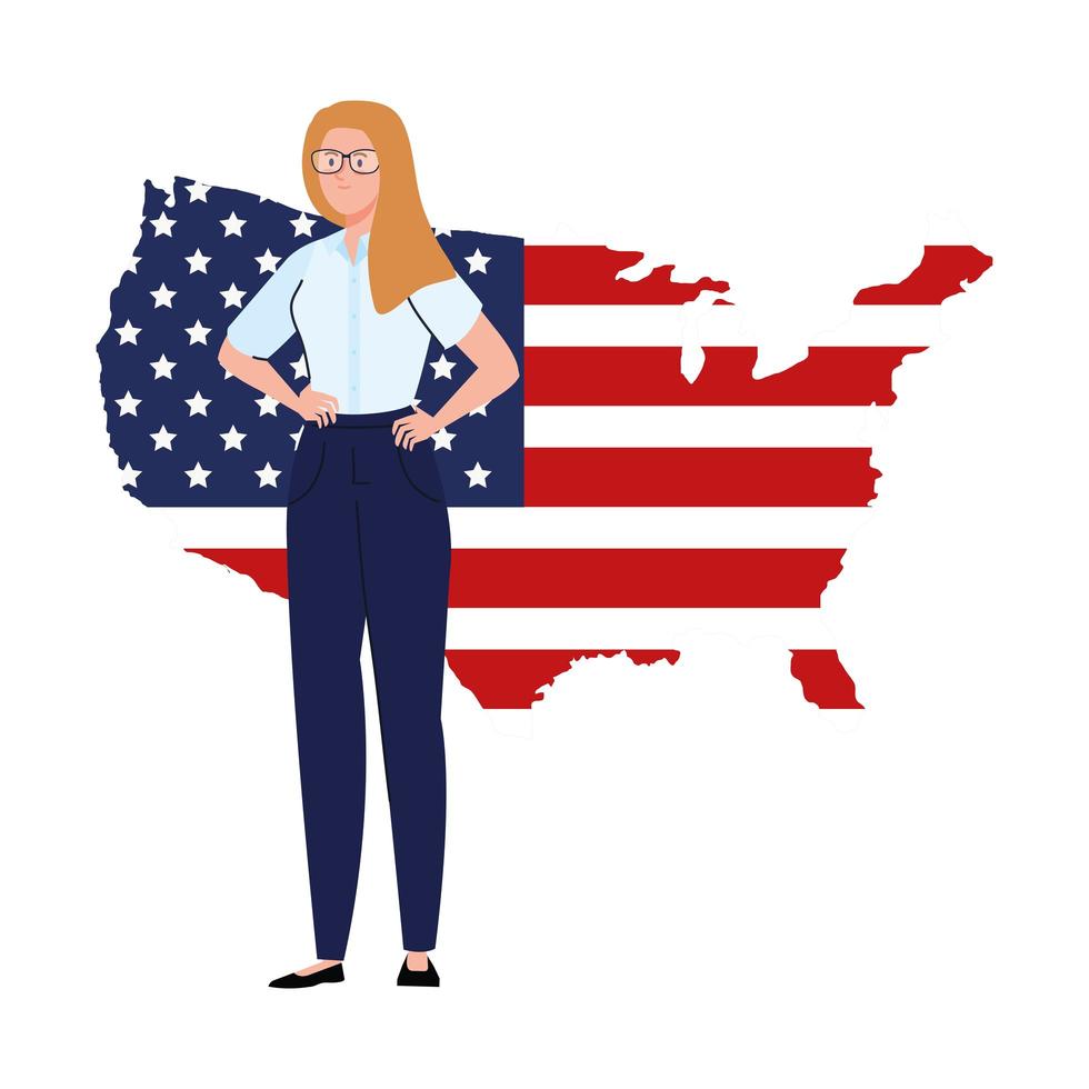 Geschäftsfrau mit USA-Flaggenkartenvektorentwurf vektor