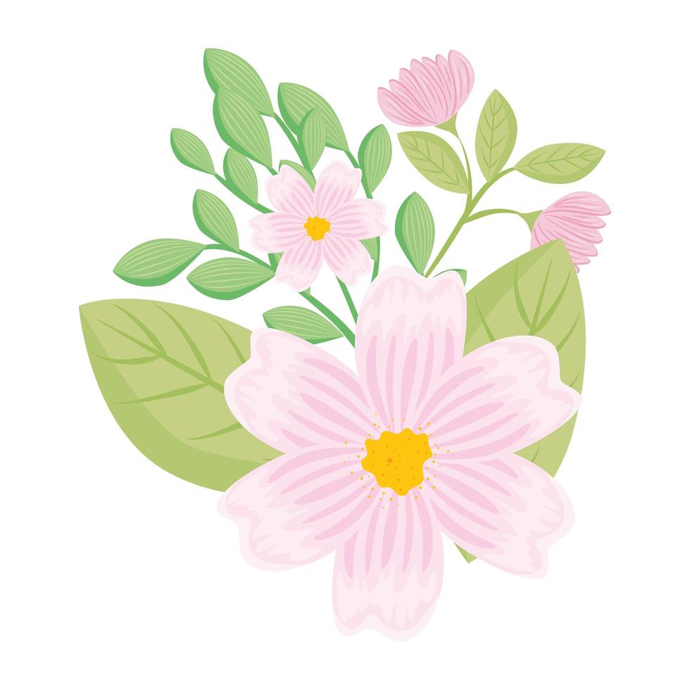 weiße und rosa Blumen mit Blattvektorentwurf vektor