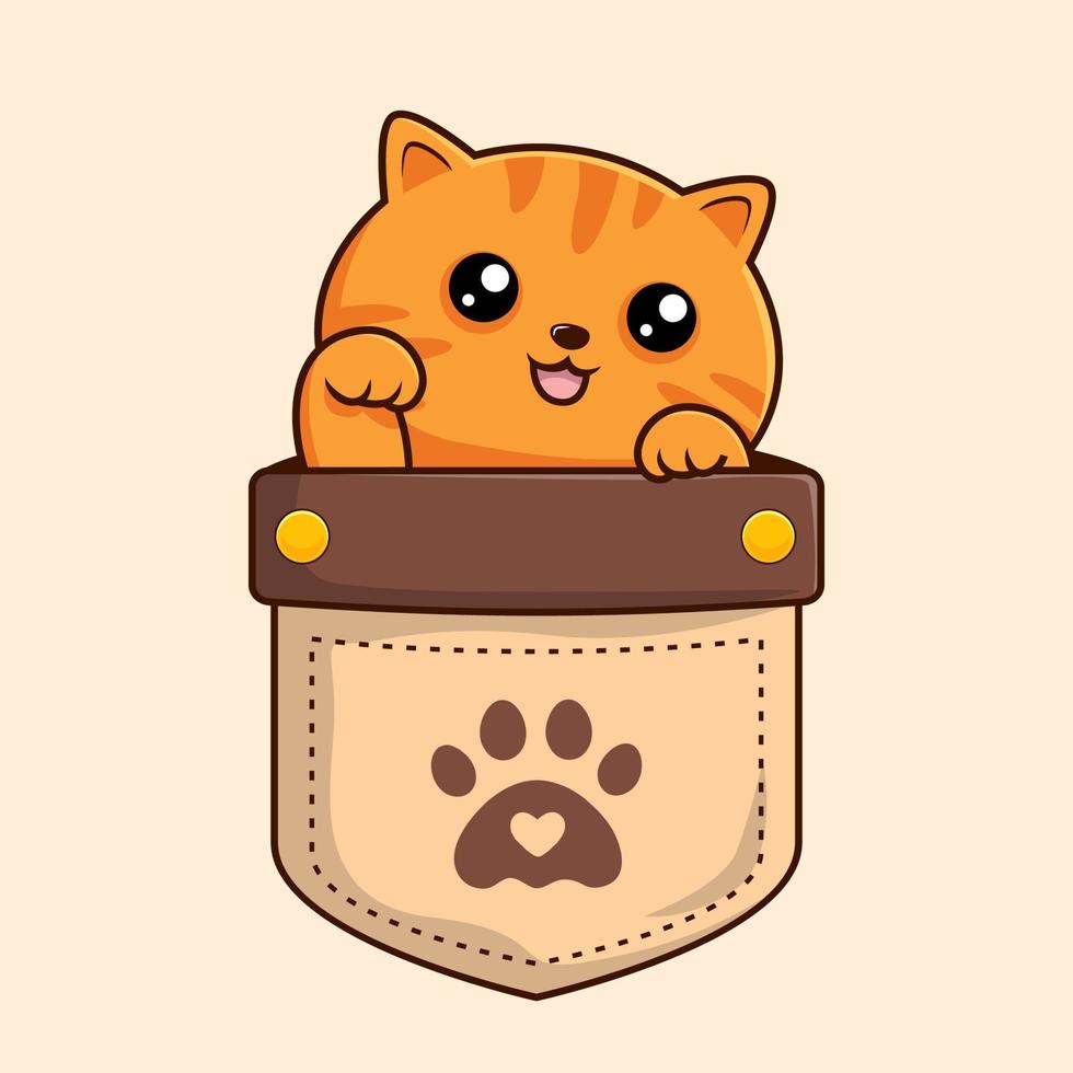 Tabby orange Katze in der Tasche Cartoon winkende Pfoten Hand - gestreifte orange Katze vektor