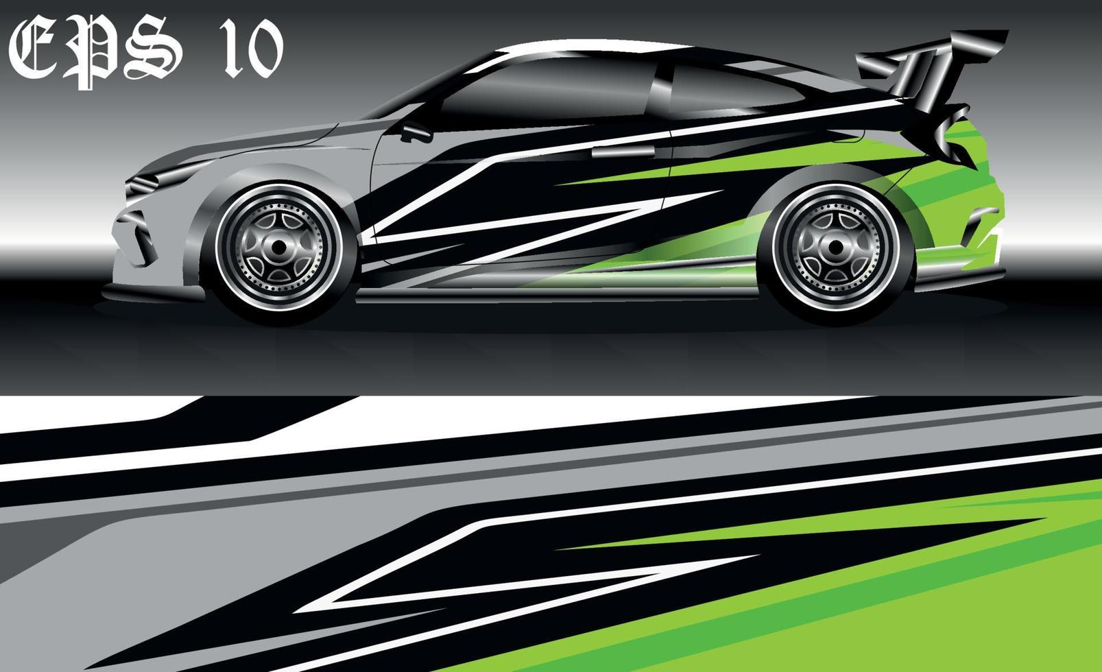 Auto-Wrap-Design. Lackierungsdesign für Rennwagen. Limousine, Fließheck. Vektorformat. vektor