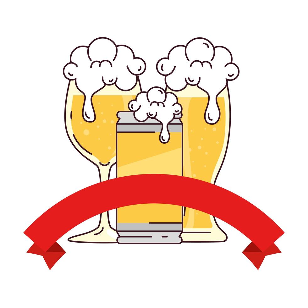 glas, burk och kopp öl på vit bakgrund vektor