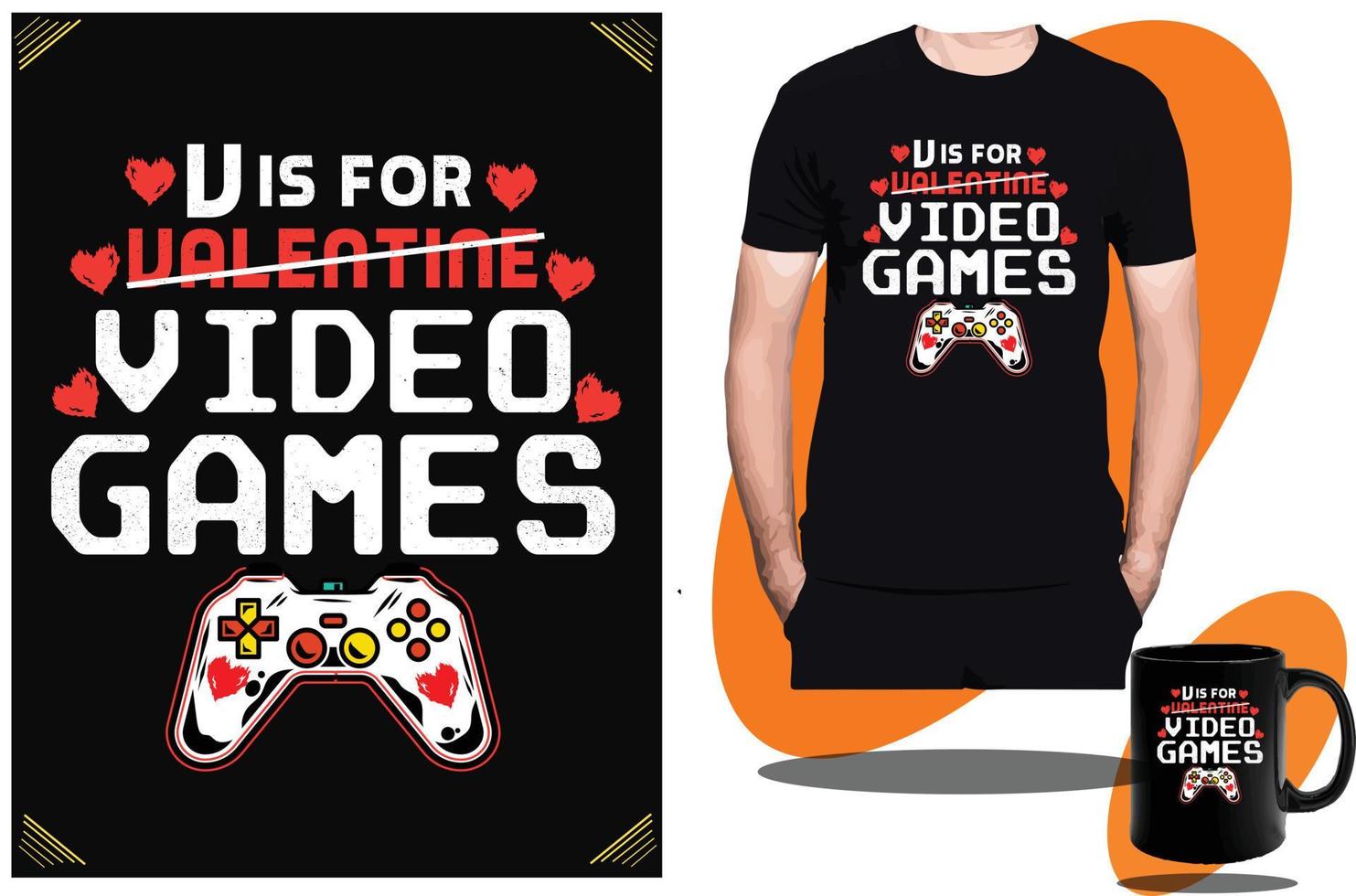 v är för valentine video spel t skjorta design eller gaming barn t skjorta design och vektor