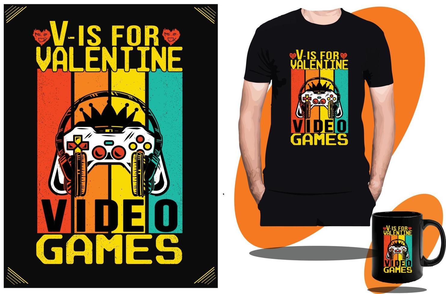 v är för valentine video spel t skjorta design eller gaming barn t skjorta design och vektor