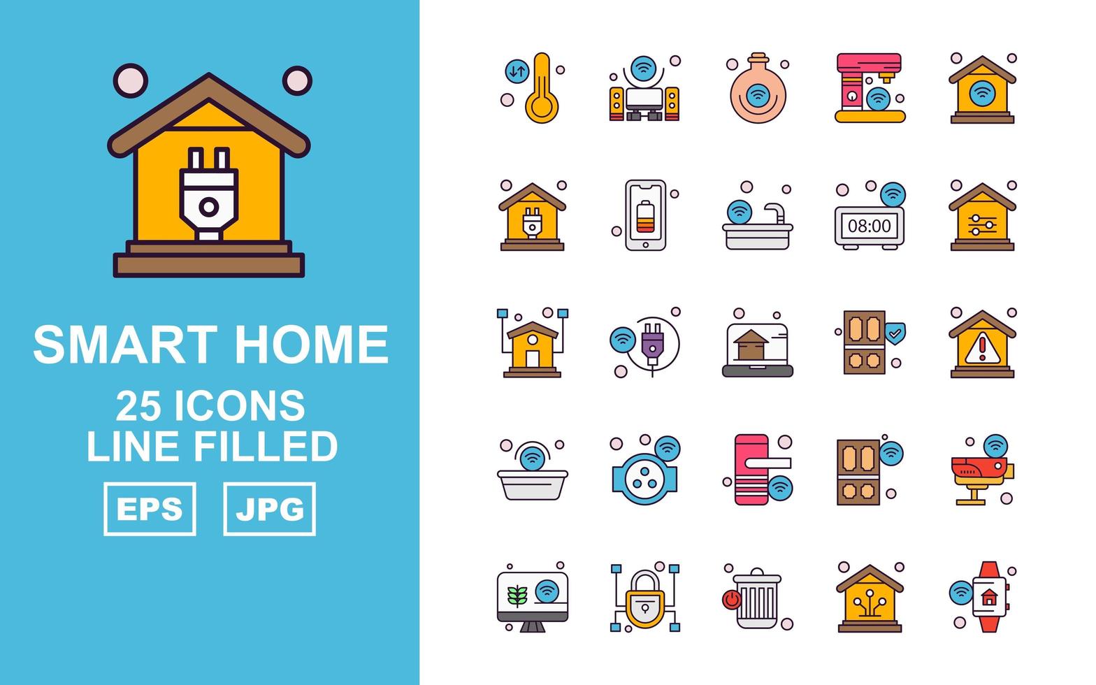 25 Premium Smart Home Line gefüllt Icon Pack vektor