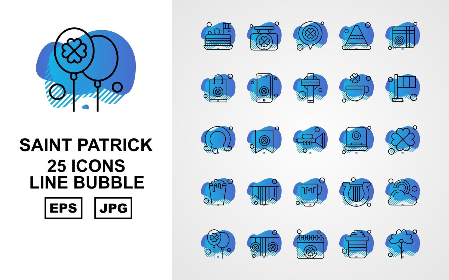 25 premium saint patrick linje bubbla ikonpaket vektor
