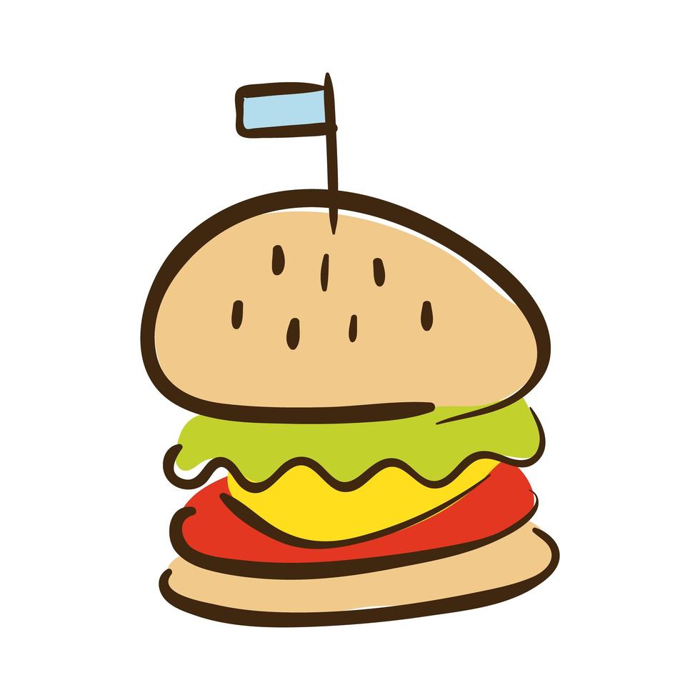 flache Hamburger Fast-Food-Stilikone vektor
