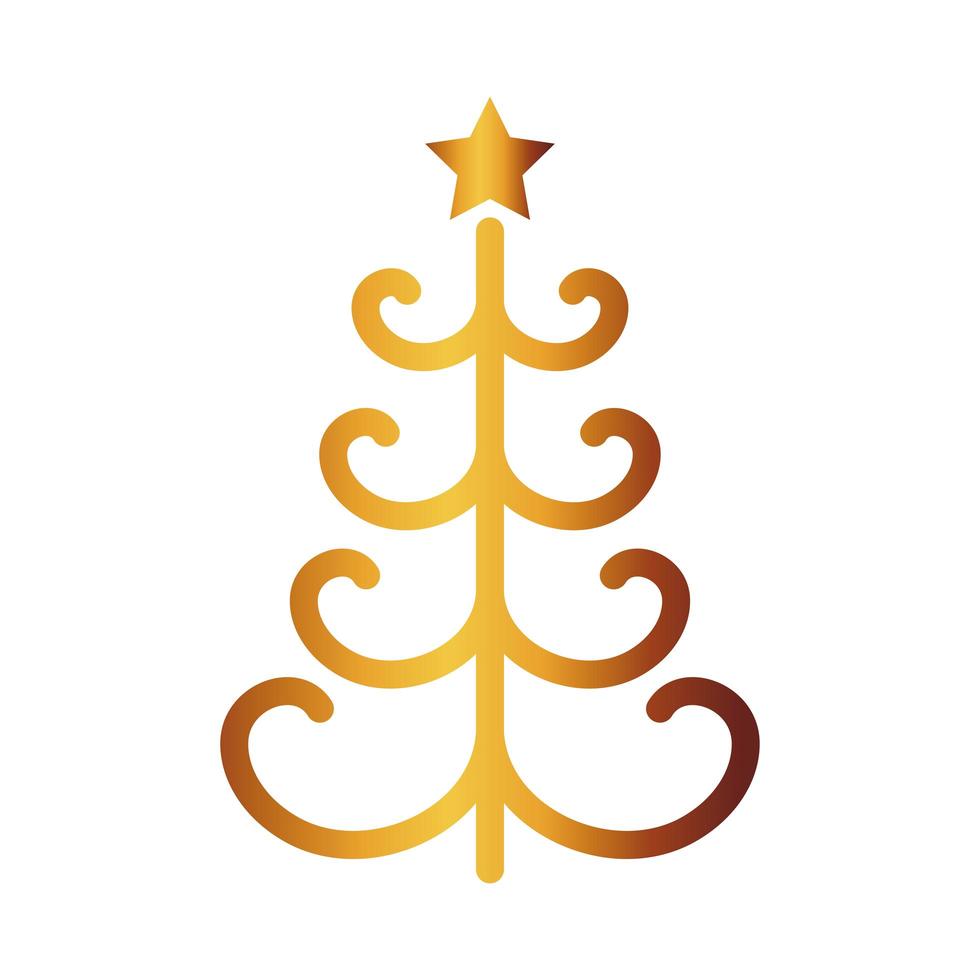 god jul gyllene träd med stjärna vektor
