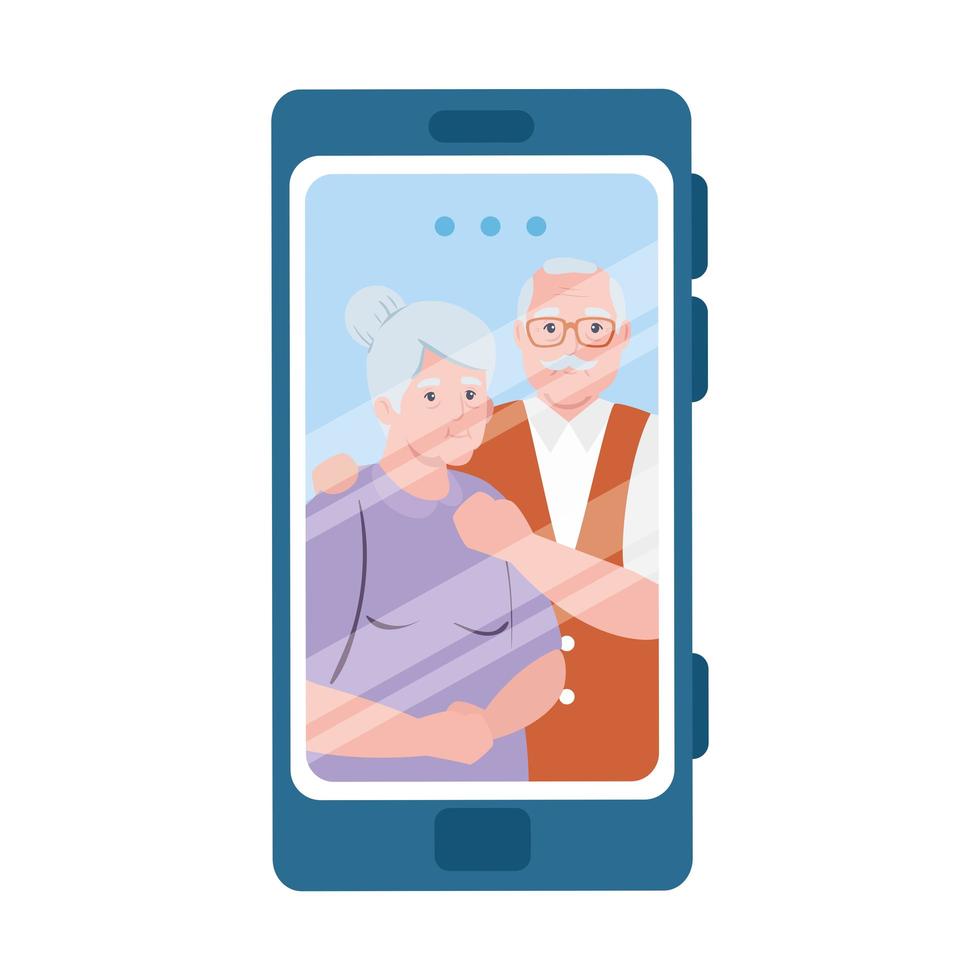 Smartphone Videoanruf, altes Ehepaar in Konferenz Videoanruf online vektor