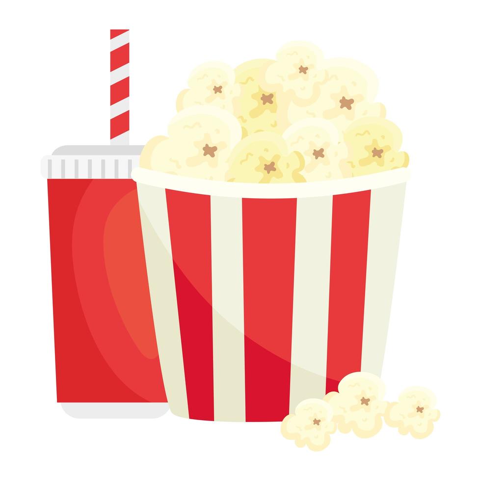 Popcorn mit Getränk auf weißem Hintergrund vektor