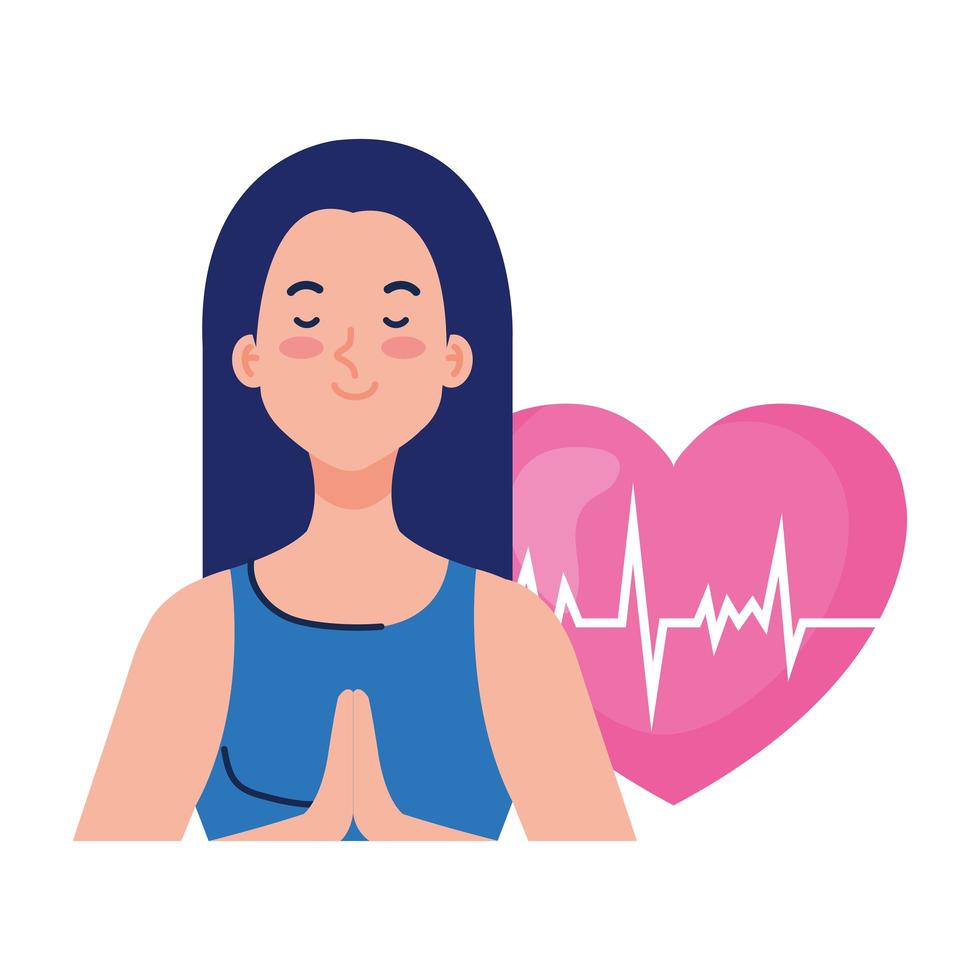 mediterar kvinnan med hjärta på bakgrunden vektor