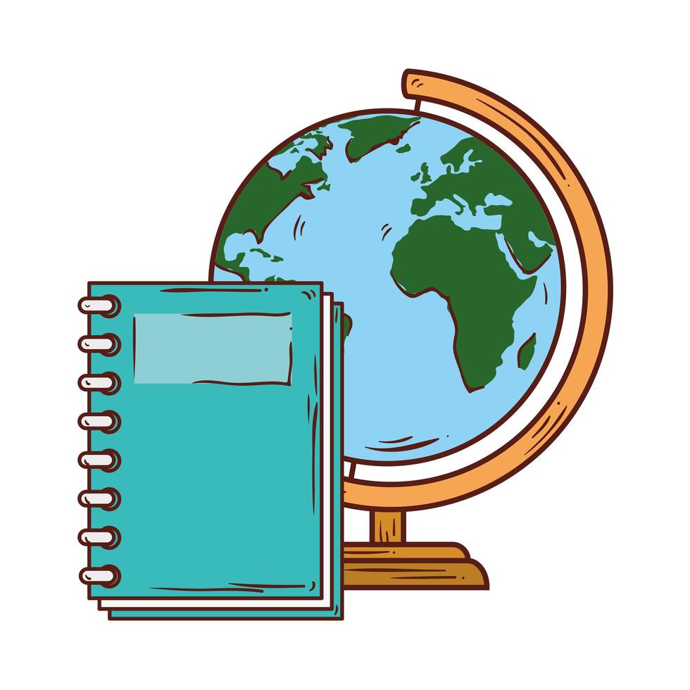 Schulsymbol, Notizbuch mit Weltplaneten Erde Schulmaterial vektor