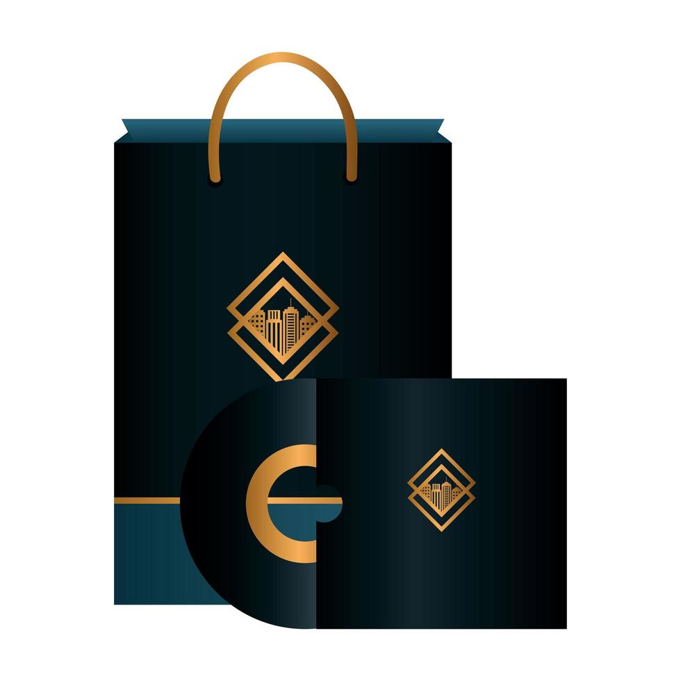 Modell Compact Disc und Bag Paper schwarze Farbe mit goldenem Zeichen, Corporate Identity vektor