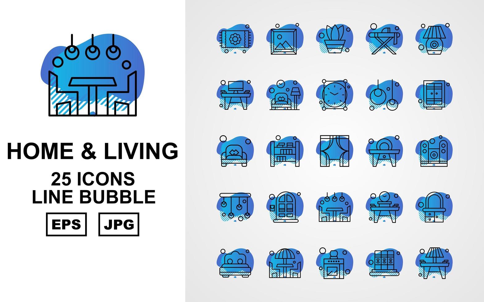 25 premium hem och levande linje bubbla ikonpaket vektor