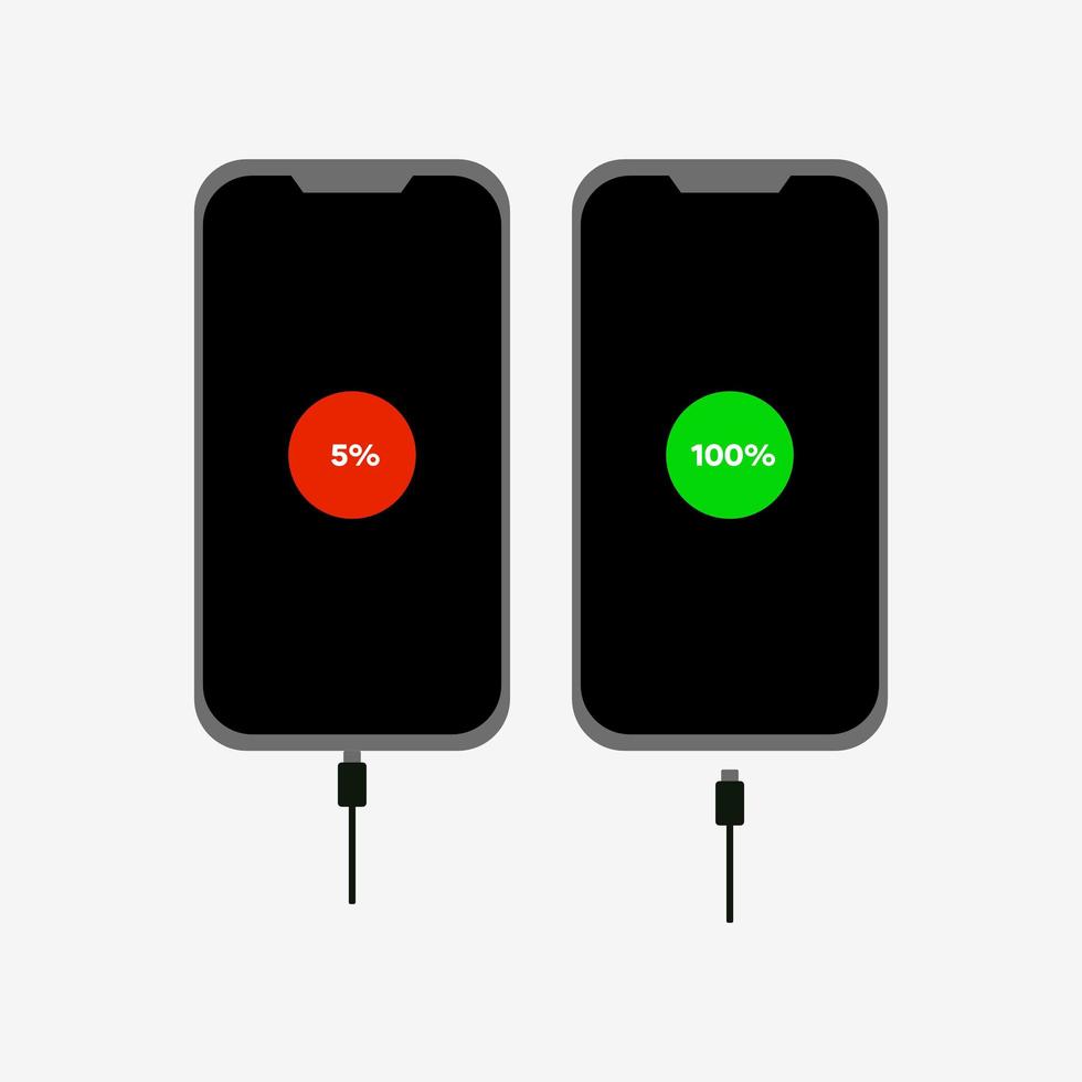 Abbildung des Smartphones mit vollem Akku und niedrigem Akku vektor