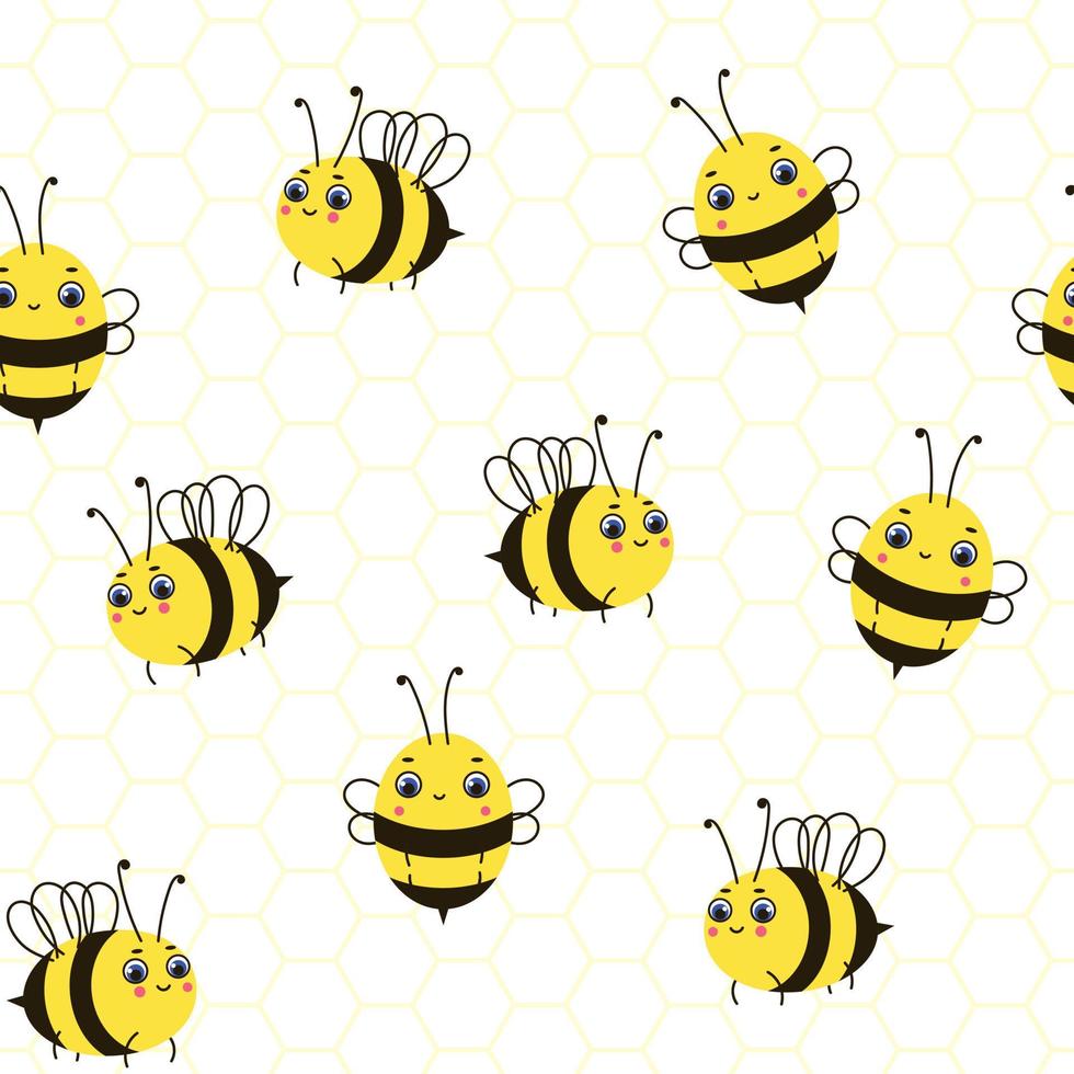 süße Bienen auf einem Hintergrund mit Waben vektor