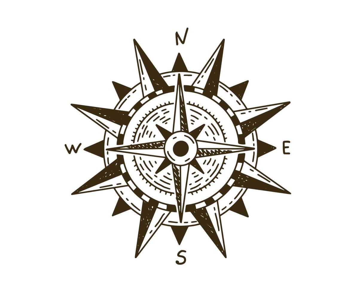 kompass windrose handgezeichnete illustration. vektor