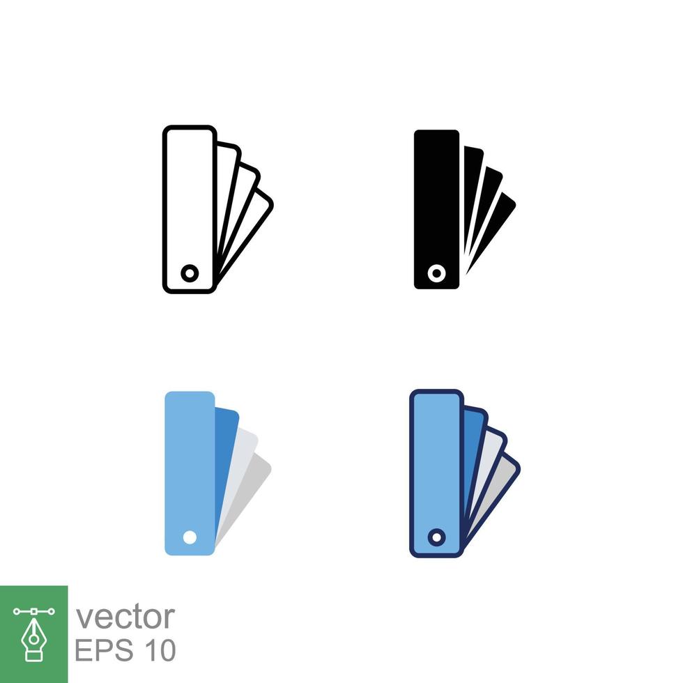 Farbpalettensymbol in verschiedenen Stilen. Farbige und schwarze Farbdiagramm-Vektorsymbole, die in gefülltem Umriss, Linie, Glyphe und solidem Stil gestaltet sind. Vektor-Illustration isoliert auf weißem Hintergrund. Folge 10. vektor