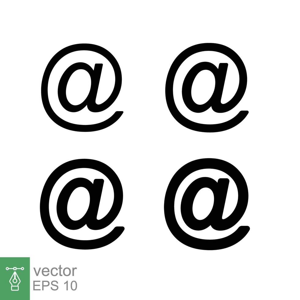 Arroba-Zeichen-Icon-Set. E-Mail-Adresssymbolkonzept mit unterschiedlichen Linienstärkestilen. Vektorillustrations-Designsammlung lokalisiert auf weißem Hintergrund. Folge 10. vektor