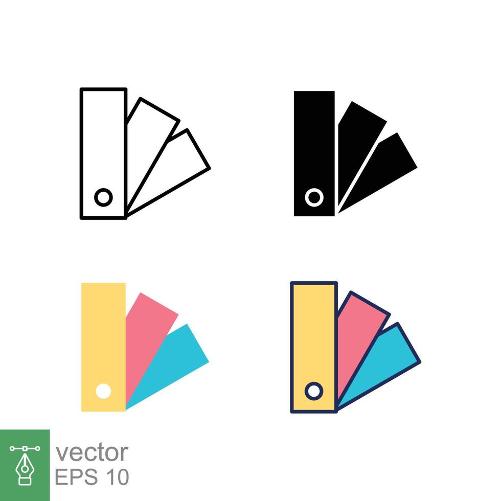 Farbpalettensymbol in verschiedenen Stilen. Farbige und schwarze Farbdiagramm-Vektorsymbole, die in gefülltem Umriss, Linie, Glyphe und solidem Stil gestaltet sind. Vektor-Illustration isoliert auf weißem Hintergrund. Folge 10. vektor