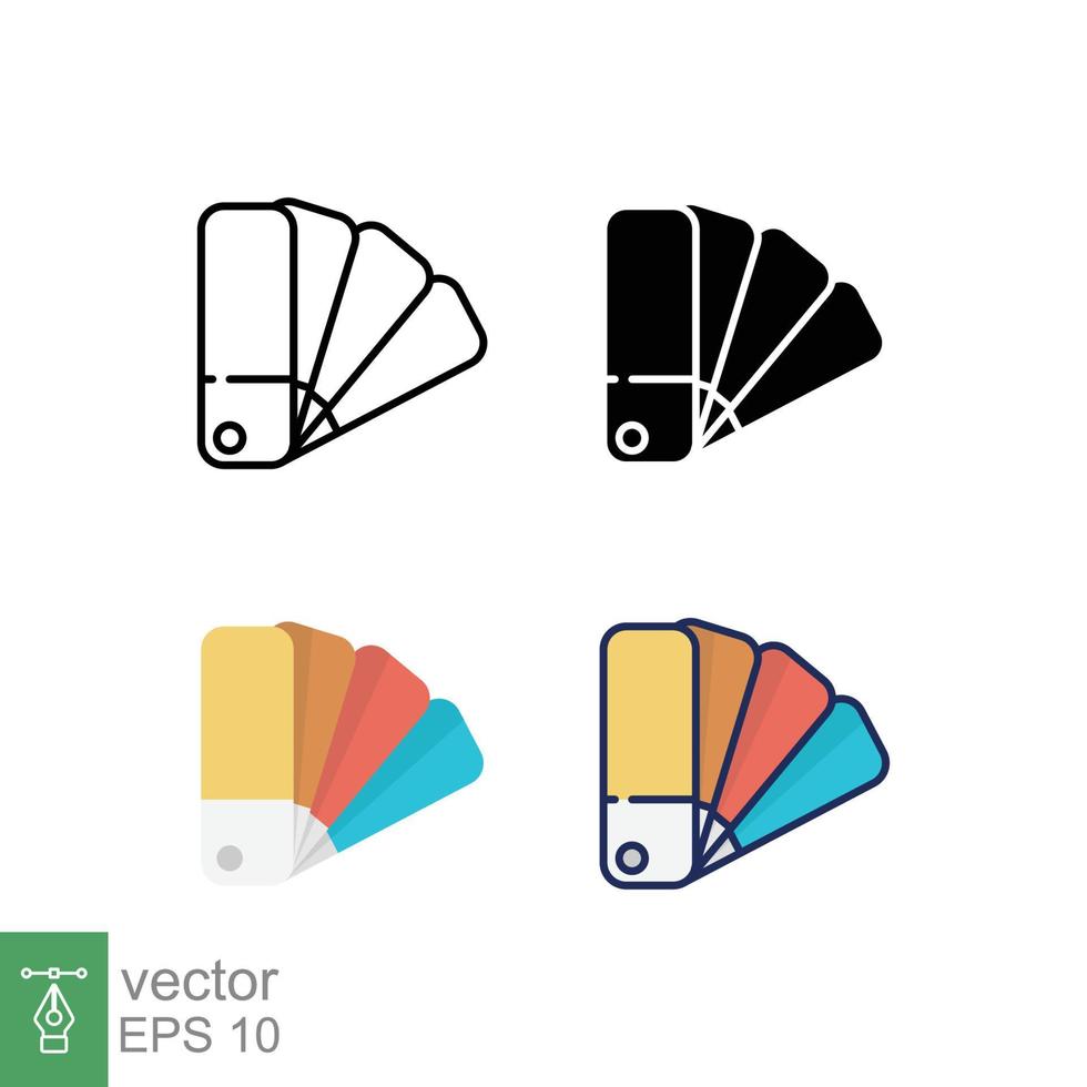 Farbpalettensymbol in verschiedenen Stilen. Farbige und schwarze Farbdiagramm-Vektorsymbole, die in gefülltem Umriss, Linie, Glyphe und solidem Stil gestaltet sind. Vektor-Illustration isoliert auf weißem Hintergrund. Folge 10. vektor