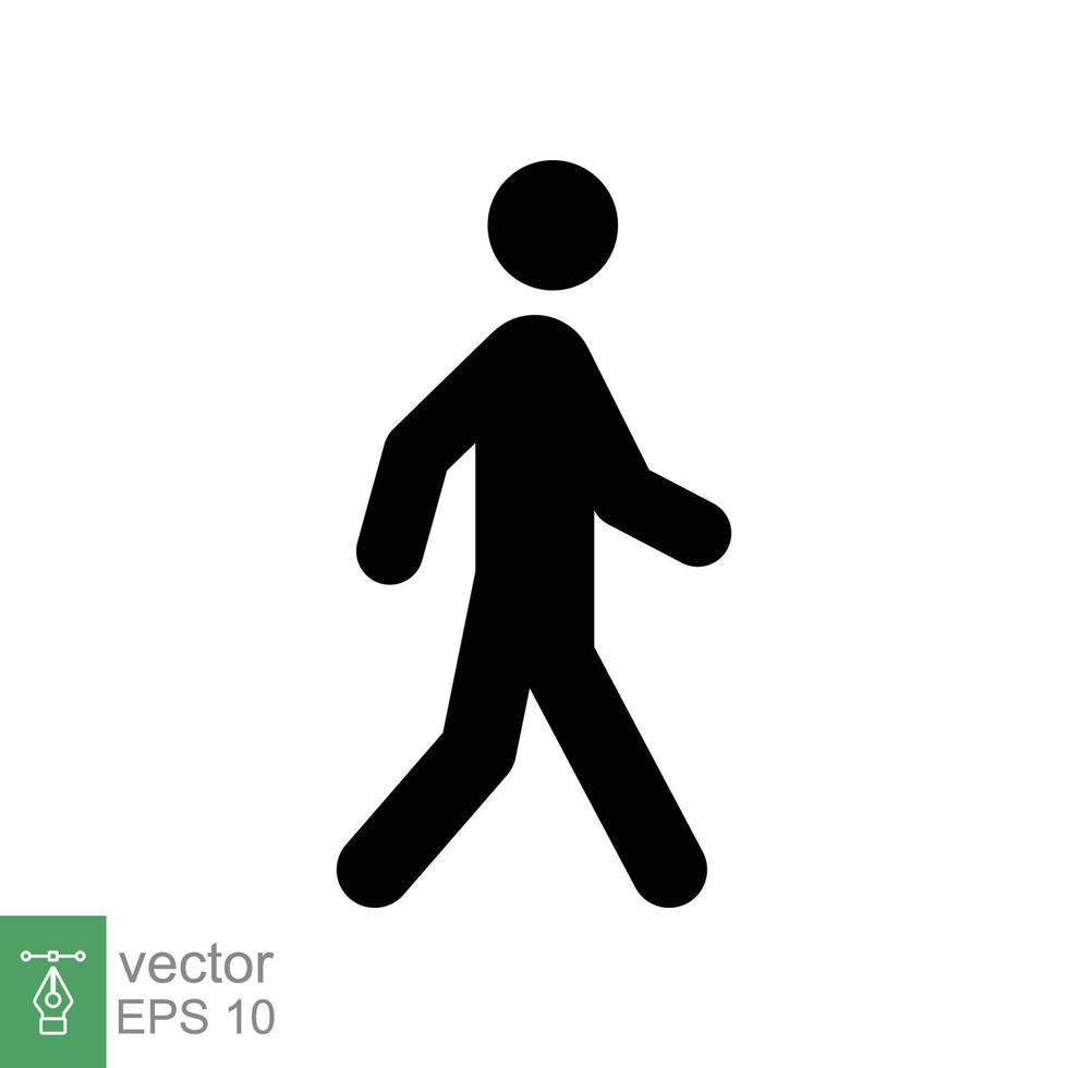 Gehen Sie das Glyphen-Symbol. einfacher solider Stil. fußgänger, mann, piktogramm, mensch, seite, gehwegkonzept, silhouettensymbol. Vektor-Illustration isoliert auf weißem Hintergrund. Folge 10. vektor