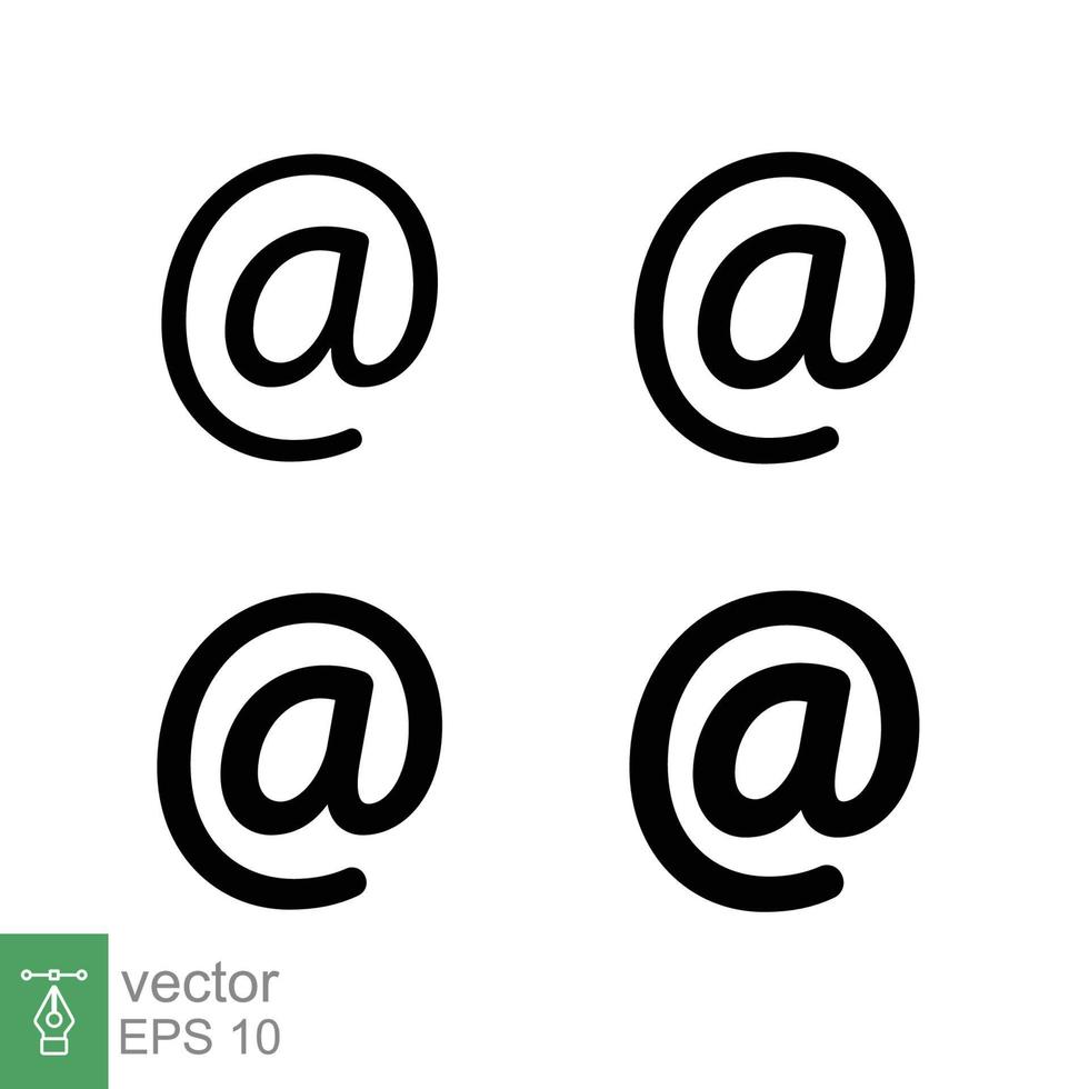 Arroba-Zeichen-Icon-Set. E-Mail-Adresssymbolkonzept mit unterschiedlichen Linienstärkestilen. Vektorillustrations-Designsammlung lokalisiert auf weißem Hintergrund. Folge 10. vektor