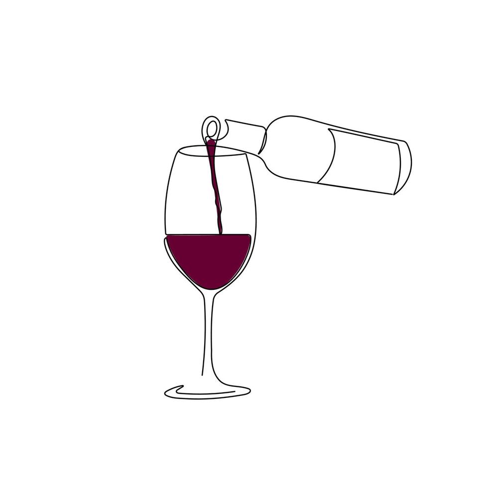 Flasche Wein mit Weinglas. Rotwein einschenken. hand gezeichnete vektorillustration. vektor