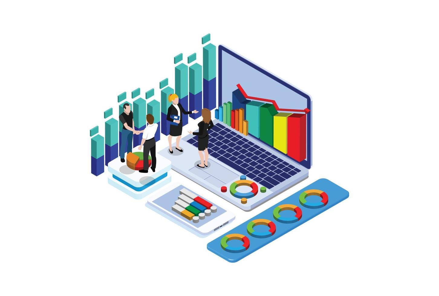 modern isometrisk data analys illustration, webb banderoller, lämplig för diagram, infografik, bok illustration, spel tillgång, och Övrig grafisk relaterad tillgångar vektor