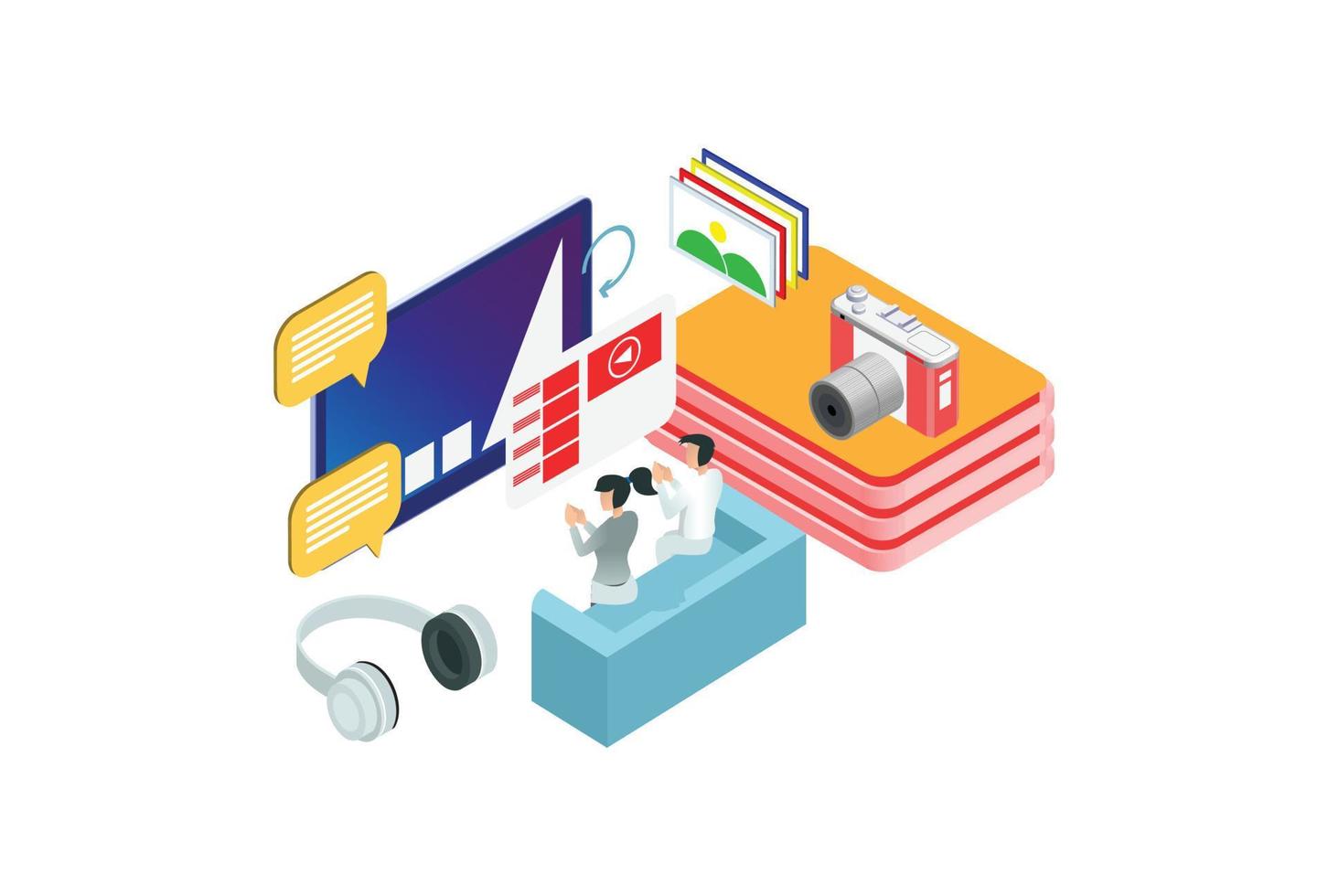 modern isometrisk digital fotografi illustration, webb banderoller, lämplig för diagram, infografik, bok illustration, spel tillgång, och Övrig grafisk relaterad tillgångar vektor
