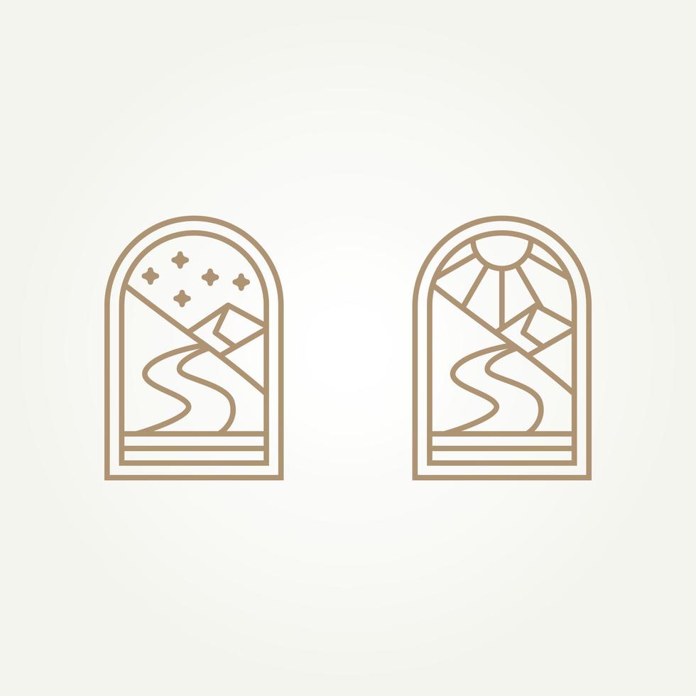 uppsättning av minimalistisk berg vandrarhem dag och natt tema ikon logotyp mall vektor illustration design. enkel modern hotell, villa, hyra hus logotyp begrepp