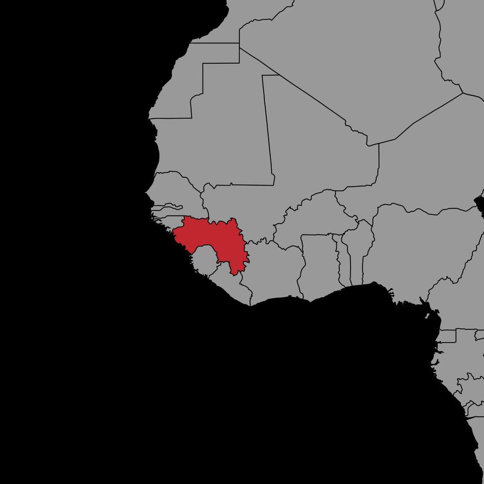 nålkarta med Guineas flagga på världskartan. vektor illustration.