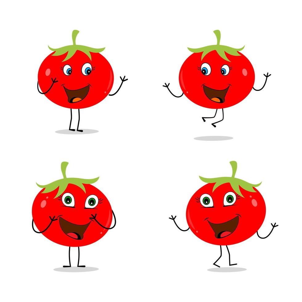 Tomaten-Charakter-Design. Tomaten-Vektor. Cartoon-Maskottchen Tomate lächelnd. Tomate auf weißem Hintergrund. vektor