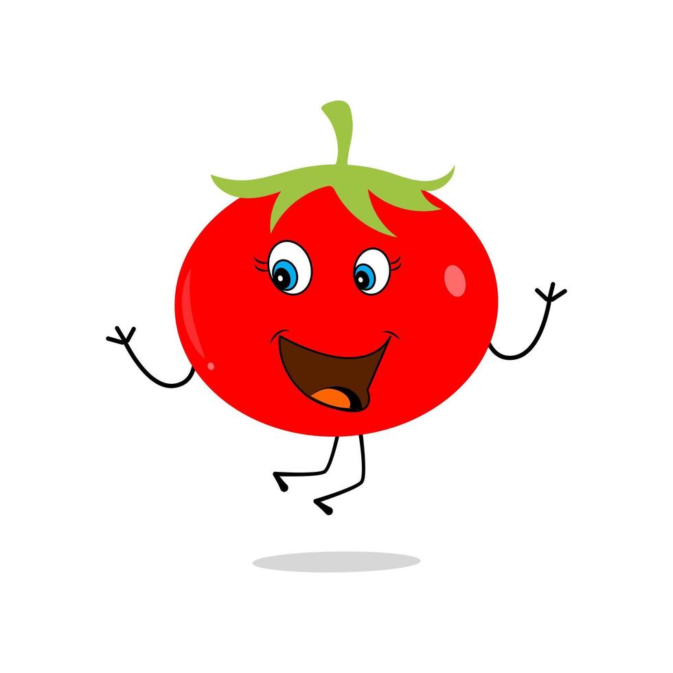 Tomaten-Charakter-Design. Tomaten-Vektor. Cartoon-Maskottchen Tomate lächelnd. Tomate auf weißem Hintergrund. vektor