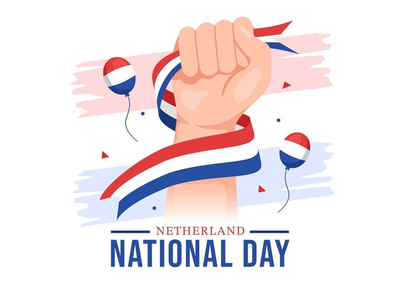 Lycklig nederländerna nationell dag illustration med nederländerna flagga för webb baner eller landning sida i platt tecknad serie hand dragen mallar vektor