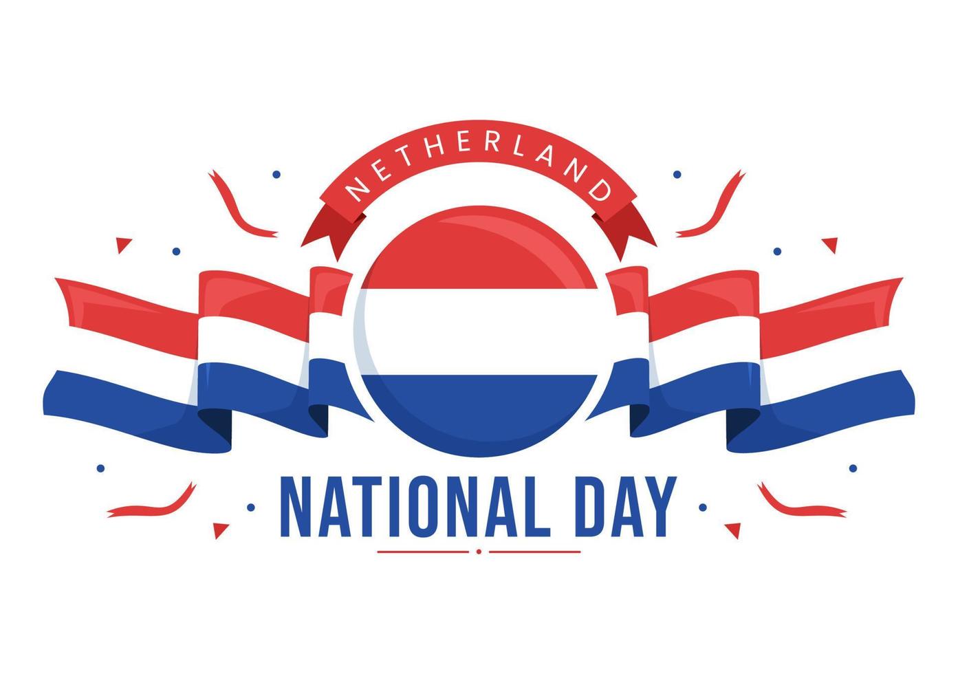 Lycklig nederländerna nationell dag illustration med nederländerna flagga för webb baner eller landning sida i platt tecknad serie hand dragen mallar vektor