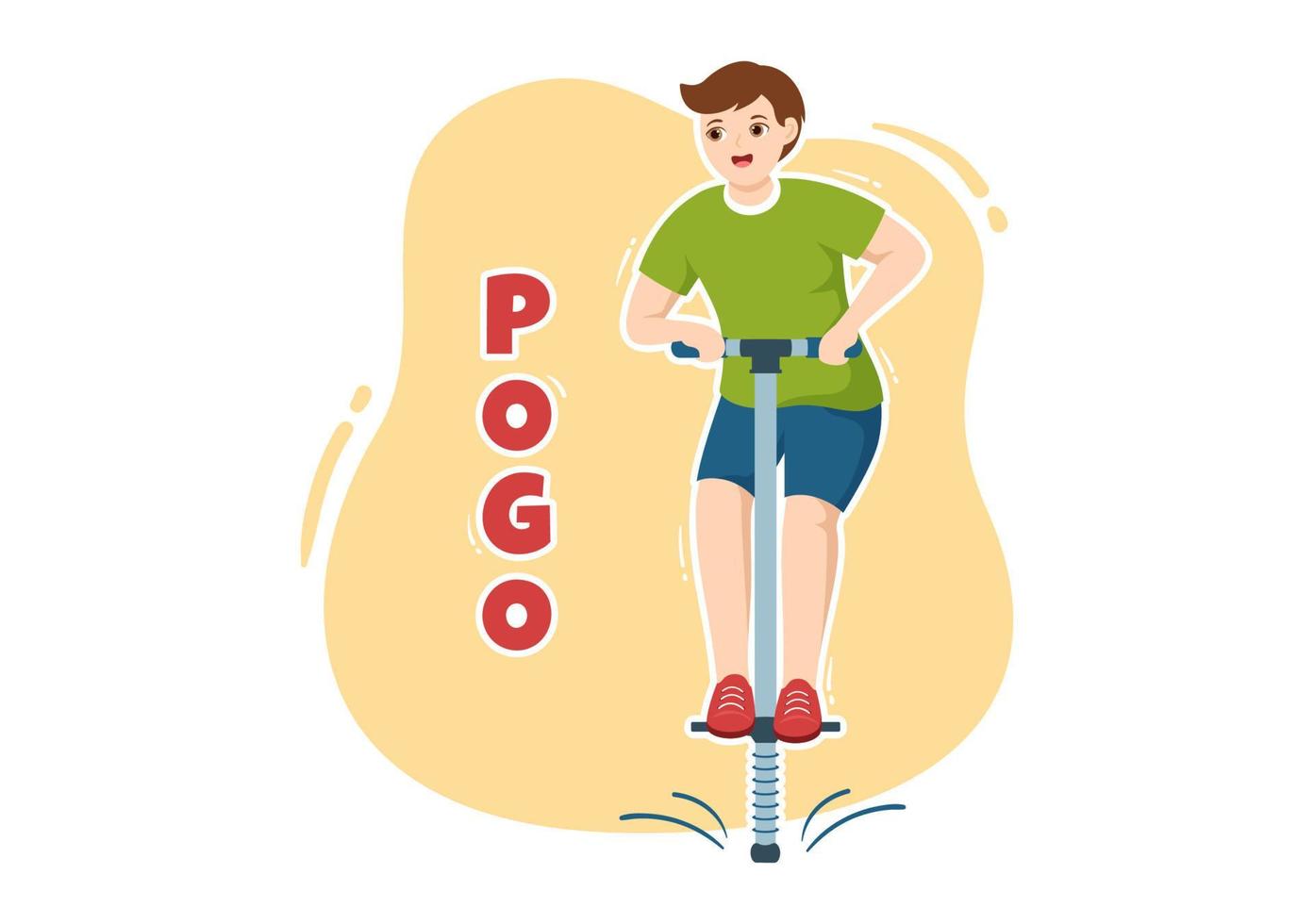 leute, die mit sport spielen, springen pogo-stick-illustration für web-banner oder zielseite in handgezeichneten vorlagen für spaßspielzeug im freien vektor