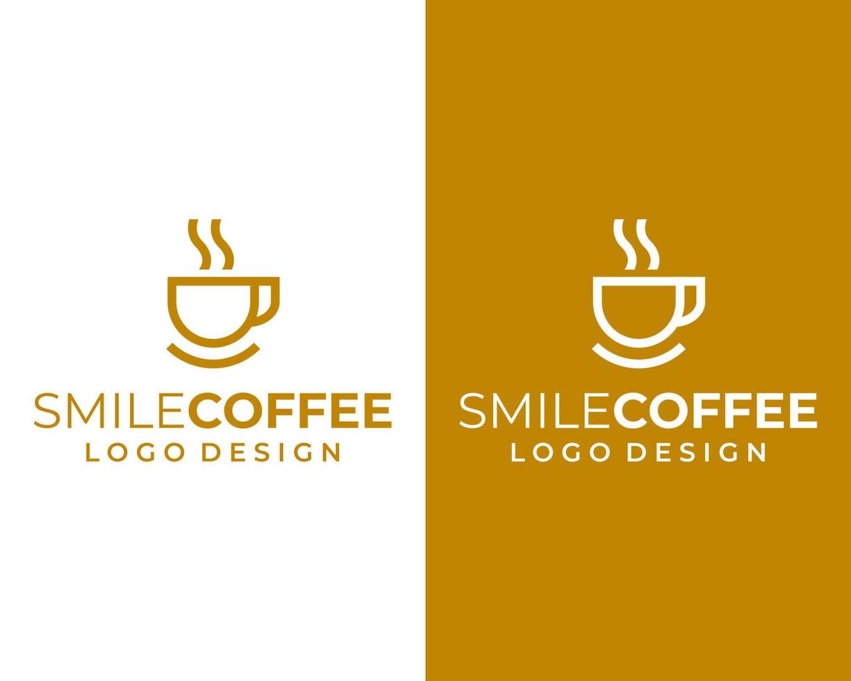 leende ikon och kaffe kopp logotyp design. vektor