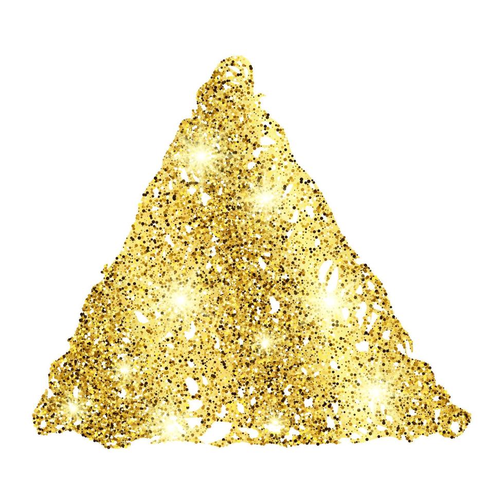 goldene Farbe handgezeichnetes glitzerndes Dreieck auf weißem Hintergrund. hintergrund mit goldfunkeln und glitzereffekt. leerer Platz für Ihren Text. Vektor-Illustration vektor