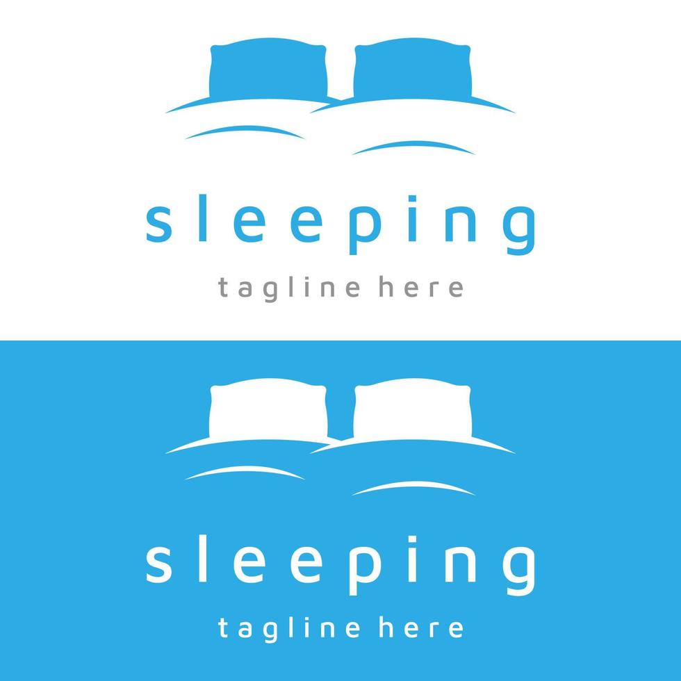 säng och sömn logotyp mall kreativ design, med kudde,zzz, klocka, måne och stjärnor. vektor