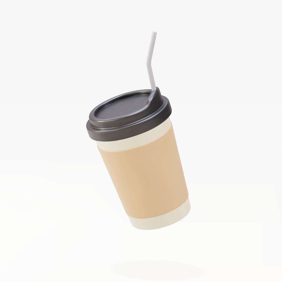 3D-Papierkaffeetasse mit einem Strohhalm auf weißem Hintergrund. Vektor-Illustration. vektor