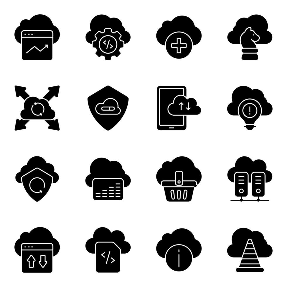 Pack von Cloud-Computing und Service-Solid-Icons vektor