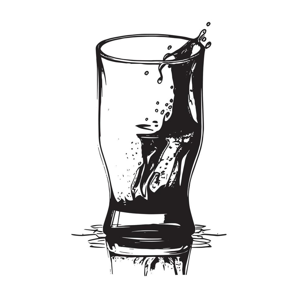 Glas mit Wasser schwarz Umriss Silhouette in Handzeichnung Skizze Stil Vektor