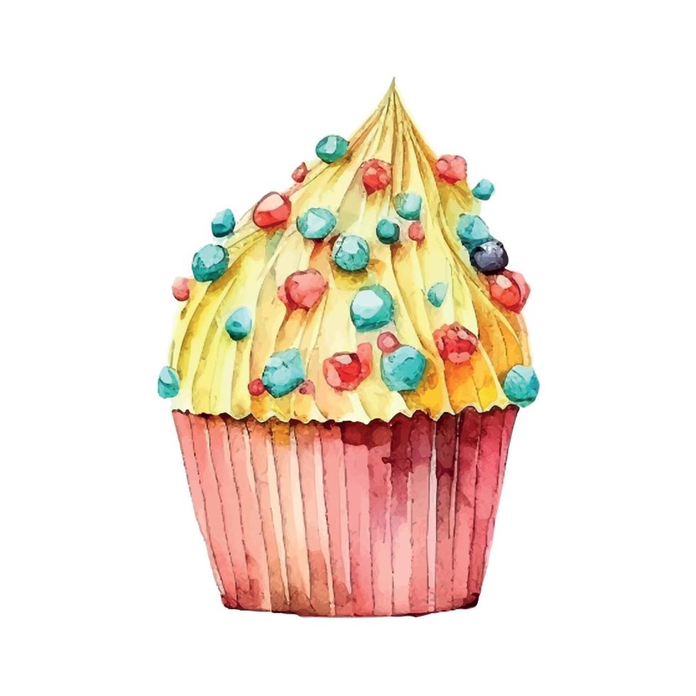 Cupcake mit Sahne. aquarellillustration eis vektor