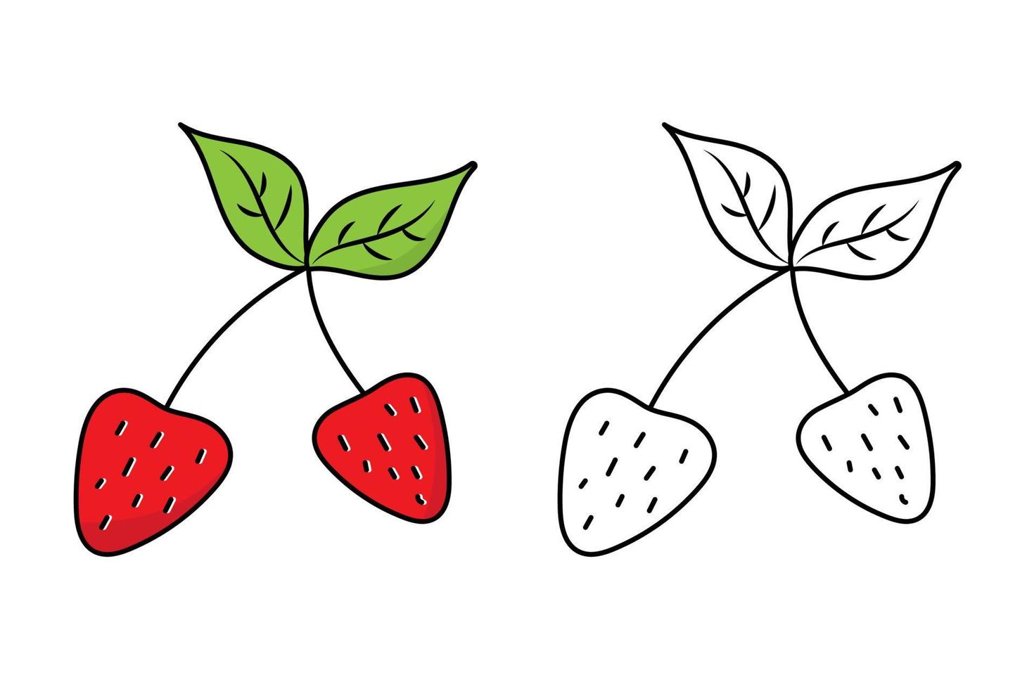 jordgubb med kvist och löv. vektor illustration. linjär teckning av bär. färg klotter stil.